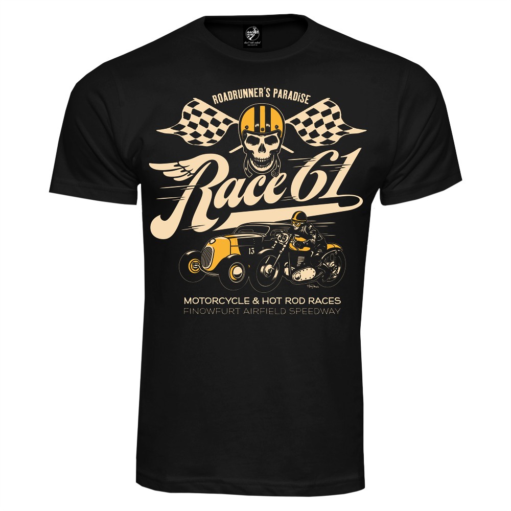 Race 61 T-Shirt Motorcycle & Hot Rod Race Schwarz