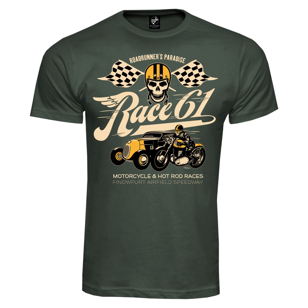 Race 61 T-Shirt Motorcycle & Hot Rod Race Khaki