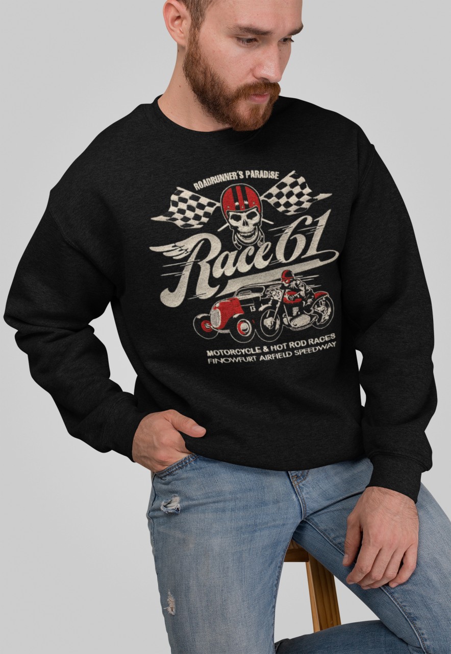 Race 61 Sweatshirt Motorcycle & Hot Rod Races mit Stick