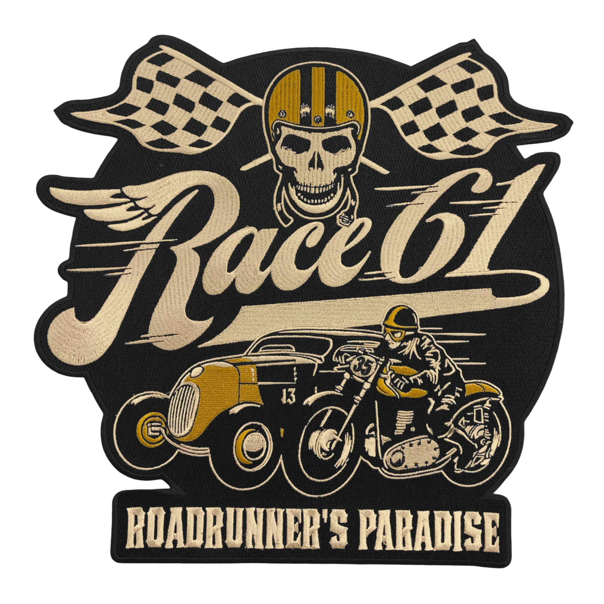 Race 61 Patch 100% gestickt Motorcycle & Hot Rod Race Gelb