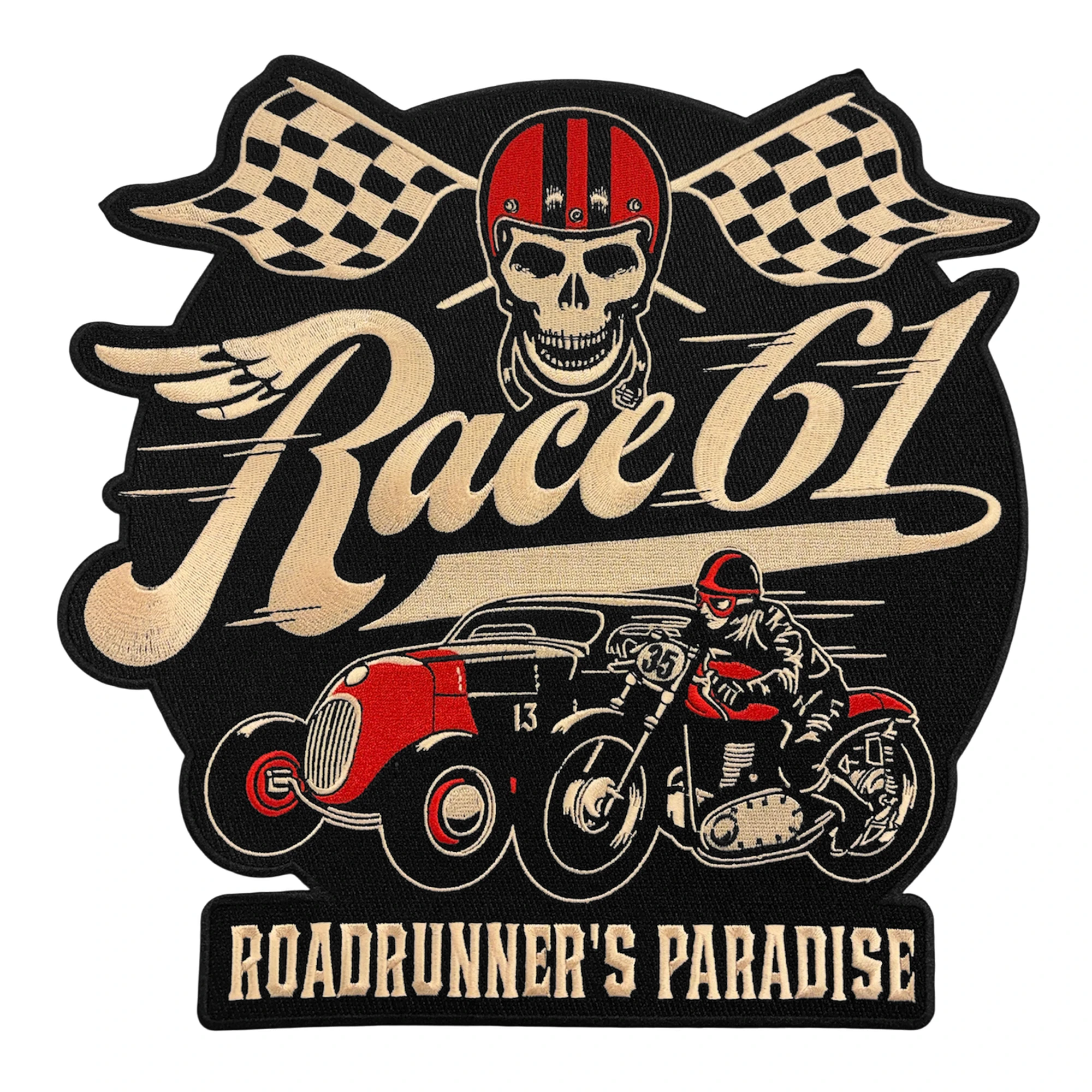 Race 61 Patch 100% gestickt Motorcycle & Hot Rod Race Rot