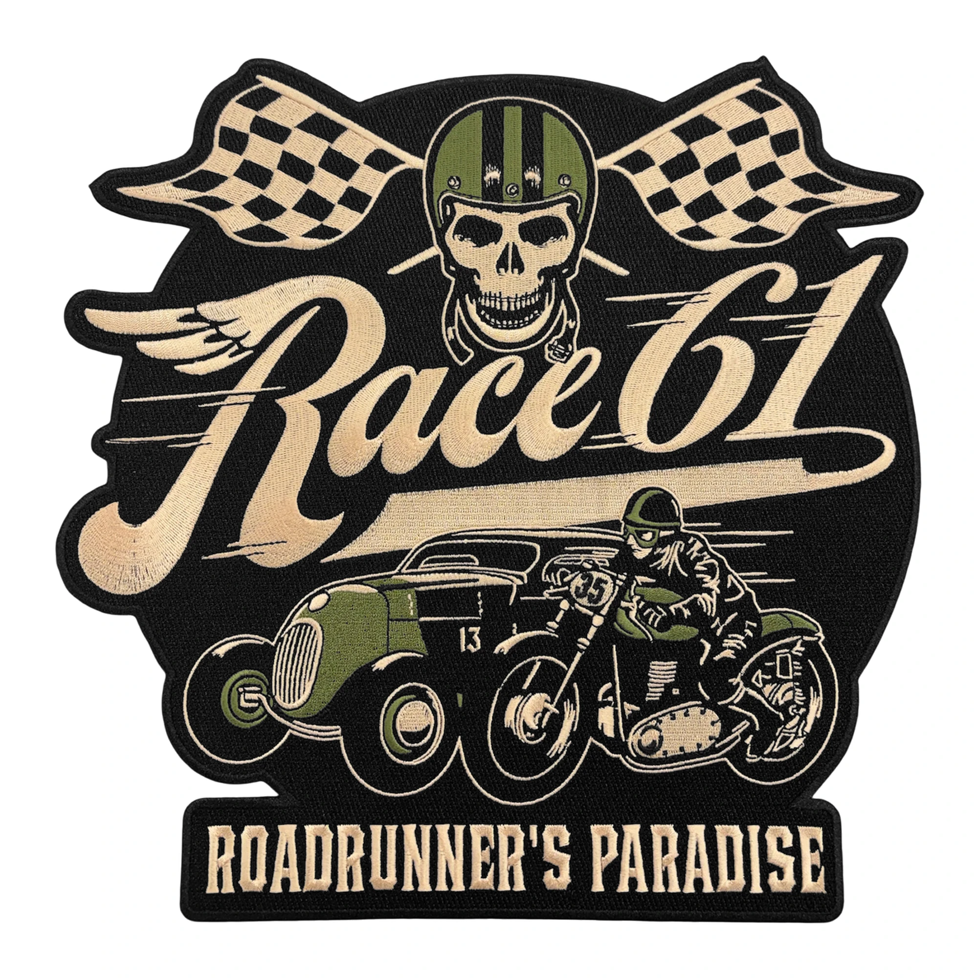 Race 61 Patch 100% gestickt Motorcycle & Hot Rod Race Grün