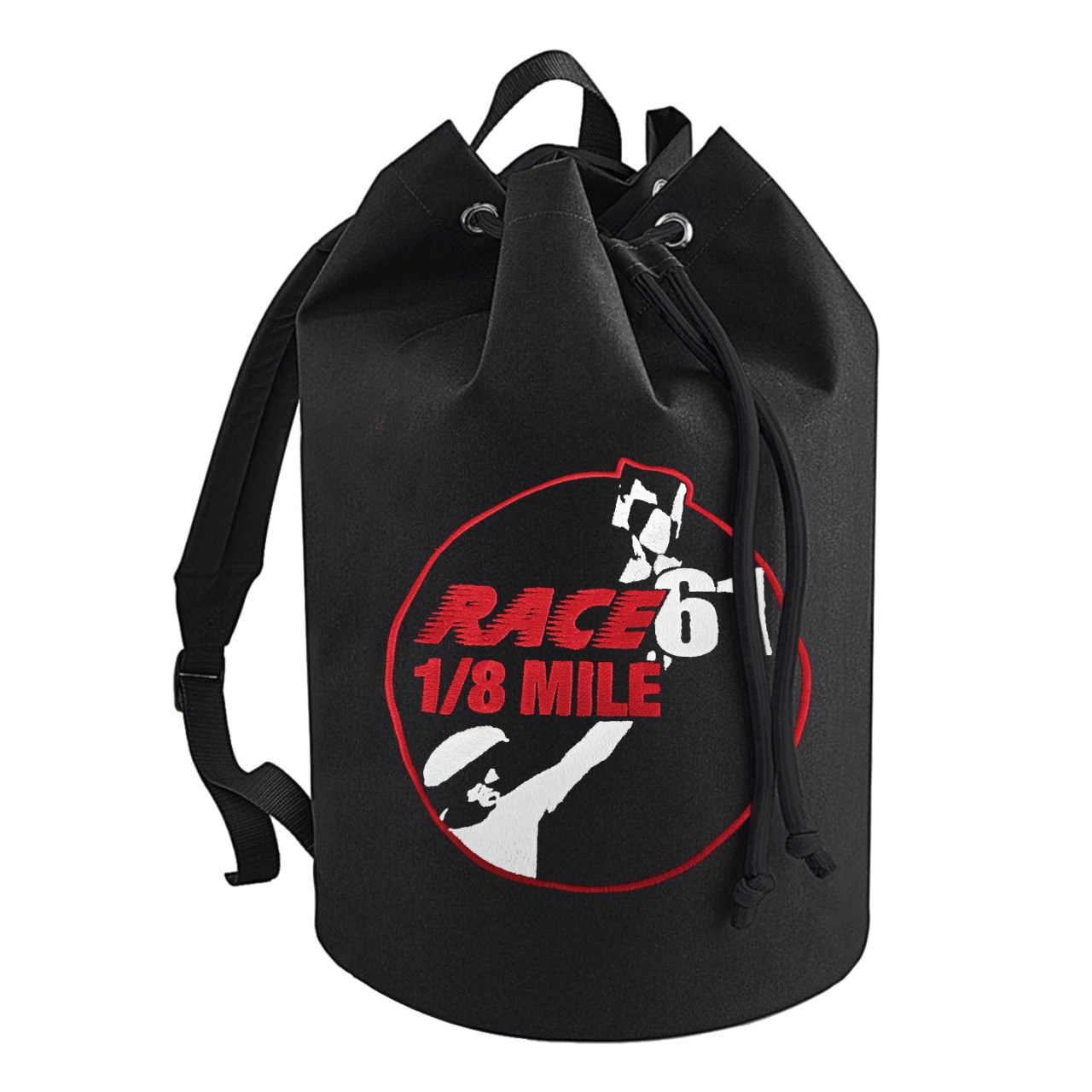 Race 61 Seesack - Rucksack in schwarz Race61 1/8 Mile Logo